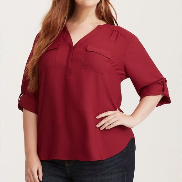 torrid Tops - Torrid Georgette Pullover Blouse Beet Red - Size 4
